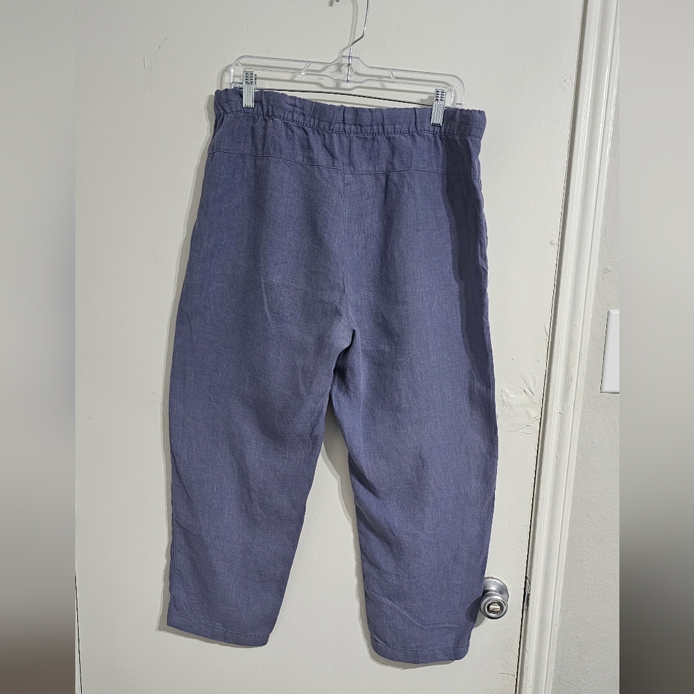 Pure Jill Garment Dyed Linen Crop Pants Women Medium Blue Minimalist - Picture 6 of 7